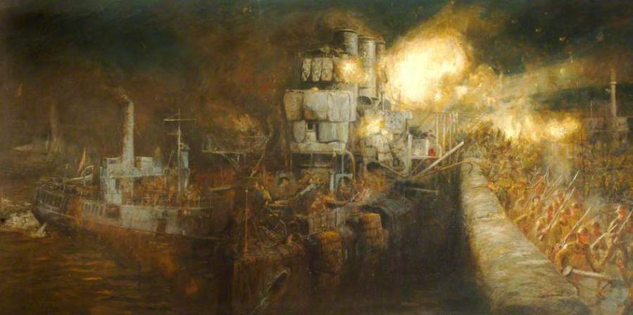 Wyllie, William Lionel, 1851-1931; The Storming of Zeebrugge Mole, St George's Day, 23 April 1918